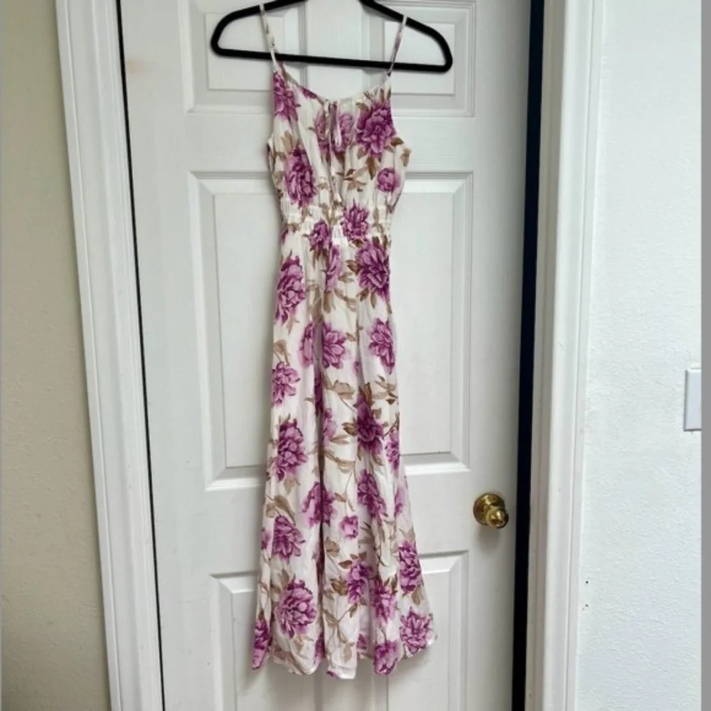 Abercrombie & Fitch Crinkle Textured Smocked Waist Midi Dress